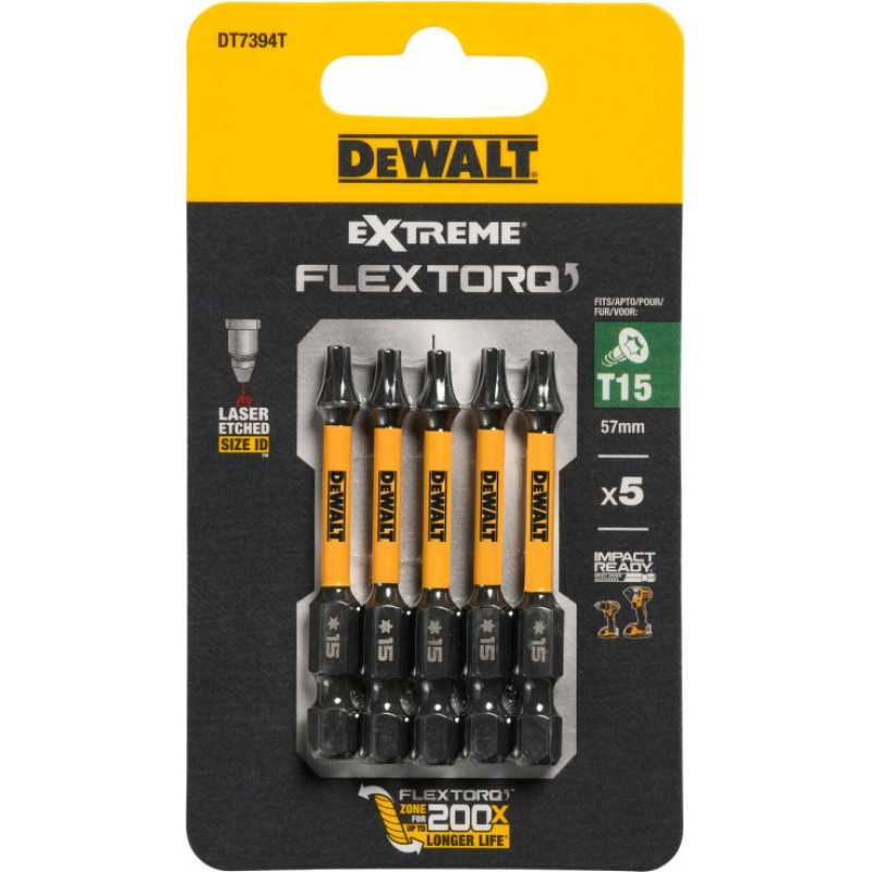 Dewalt FLEXTORQ skrūvgriežu uzgaļi T15 57 mm, DeWALT, 5 gab.