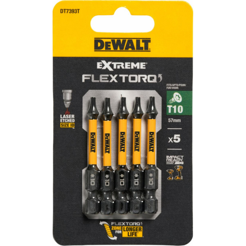 Dewalt FLEXTORQ skrūvgriežu uzgaļi T10 57 mm, DeWALT, 5 gab.