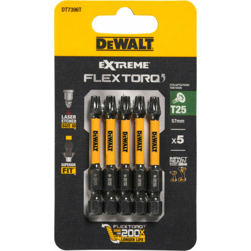 Dewalt FLEXTORQ skrūvgriežu uzgaļi T25 57 mm, DeWALT, 5 gab.