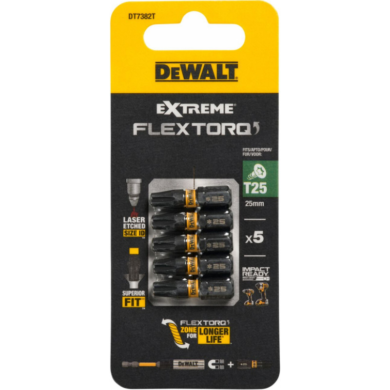 Dewalt FLEXTORQ skrūvgriežu uzgaļi T25 25 mm, DeWALT, 5 gab.