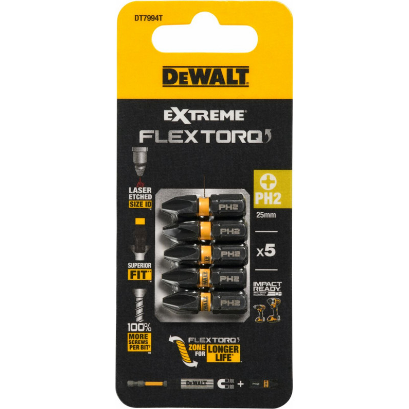 Dewalt FLEXTORQ skrūvgriežu uzgaļi PH2, 25mm, DeWALT, 5 gab.