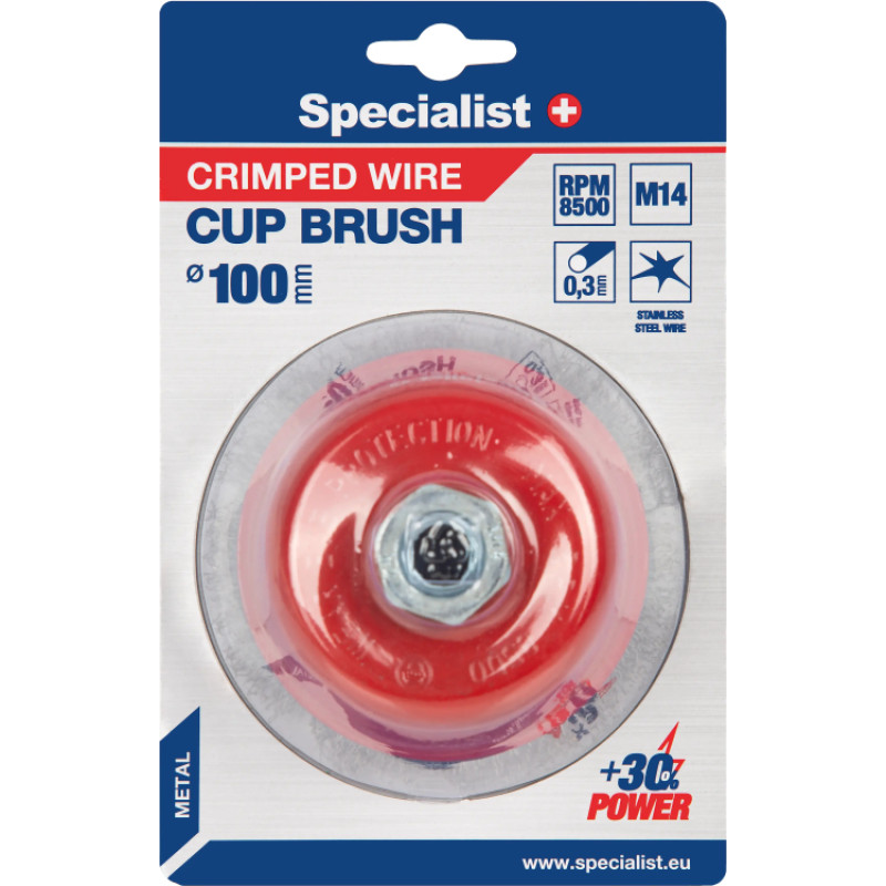 Specialist+ Nerūdijančio plieno vielos šepetys 100 mm. M14, SPECIALIST +