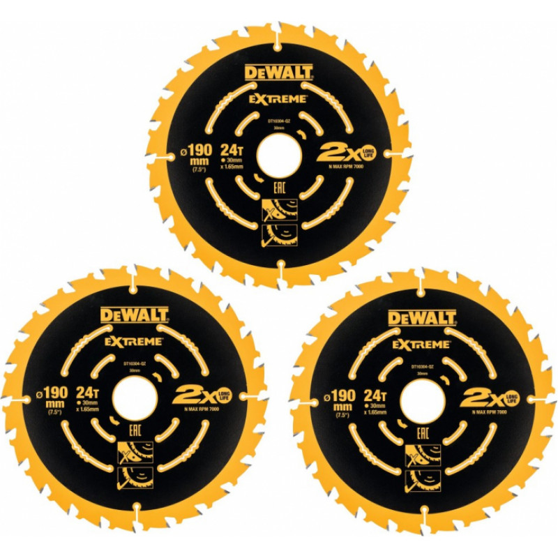 Dewalt Zāģripas EXTREME 3 x 190 24T