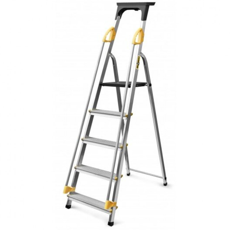 Drabest Sadzīves kāpnes DRABEST ALD5 (150 kg) vienpusējas ar margām un plauktu, 5 pakāpieni