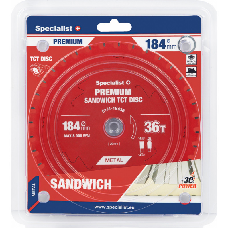 Specialist+ griešanas disks Sandwich 184x20/16x36T