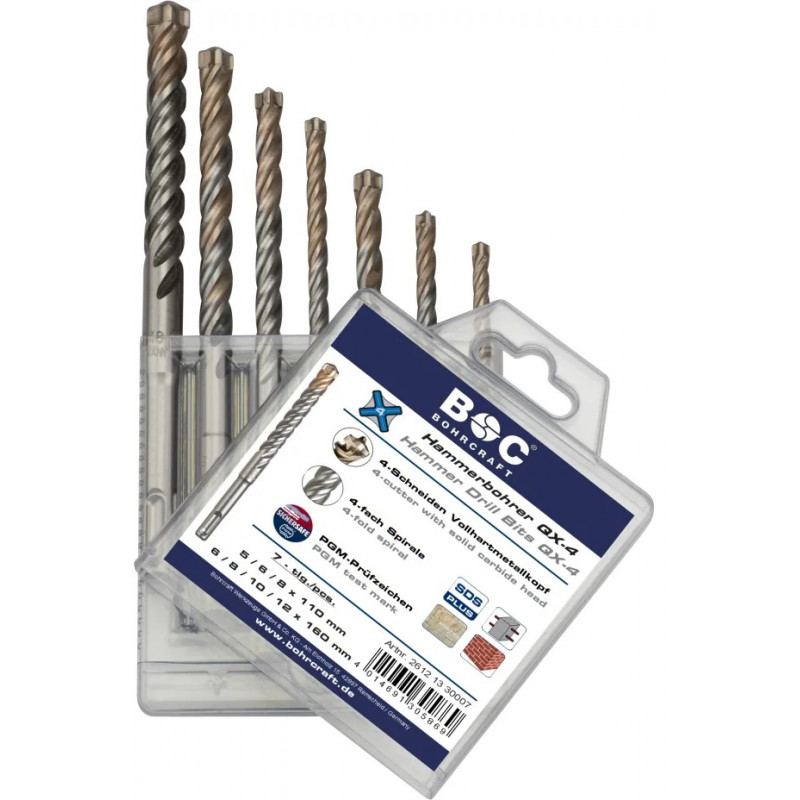 Bohrcraft āmura urbšanas uzgaļi SDS-plus QX-4, 7 gab.