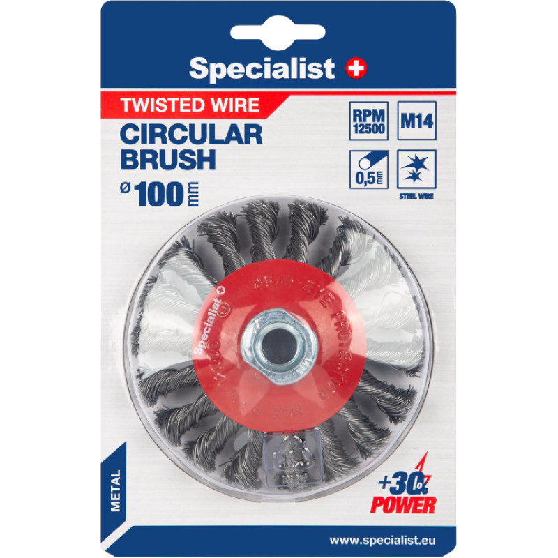 Specialist+ Vielinė šlifavimo taurė, tiesios vielos, su koteliu 38 mm.  SPECIALIST +