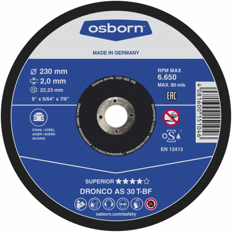 Osborn-Dronko Griešanas disks DRONCO AS30T T41 (230 x 2,0 x 22,23)