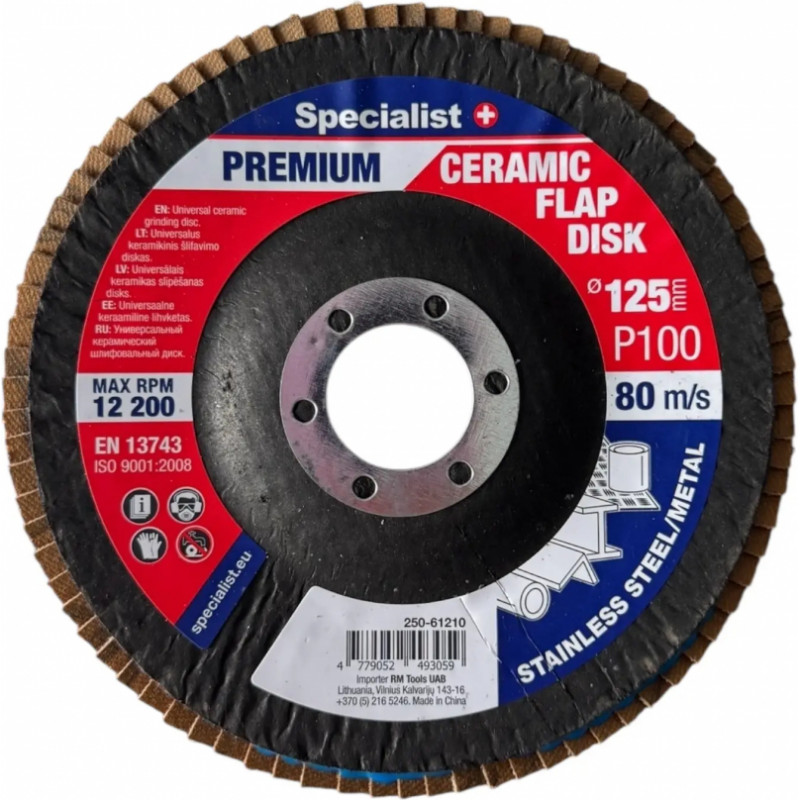 Specialist+ Atlokšņu slīpēšanas disks 125 mm, P100, Keramiskais PREMIUM, SPECIALIST+