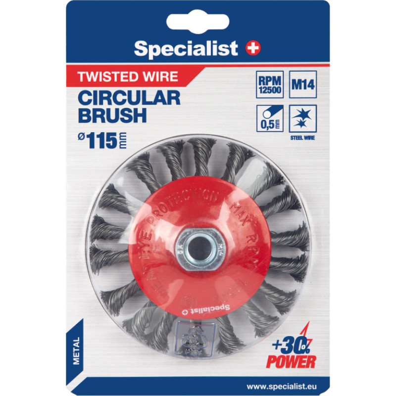 Specialist+ Vielinė šlifavimo taurė, tiesios vielos, su koteliu 50 mm.  SPECIALIST +