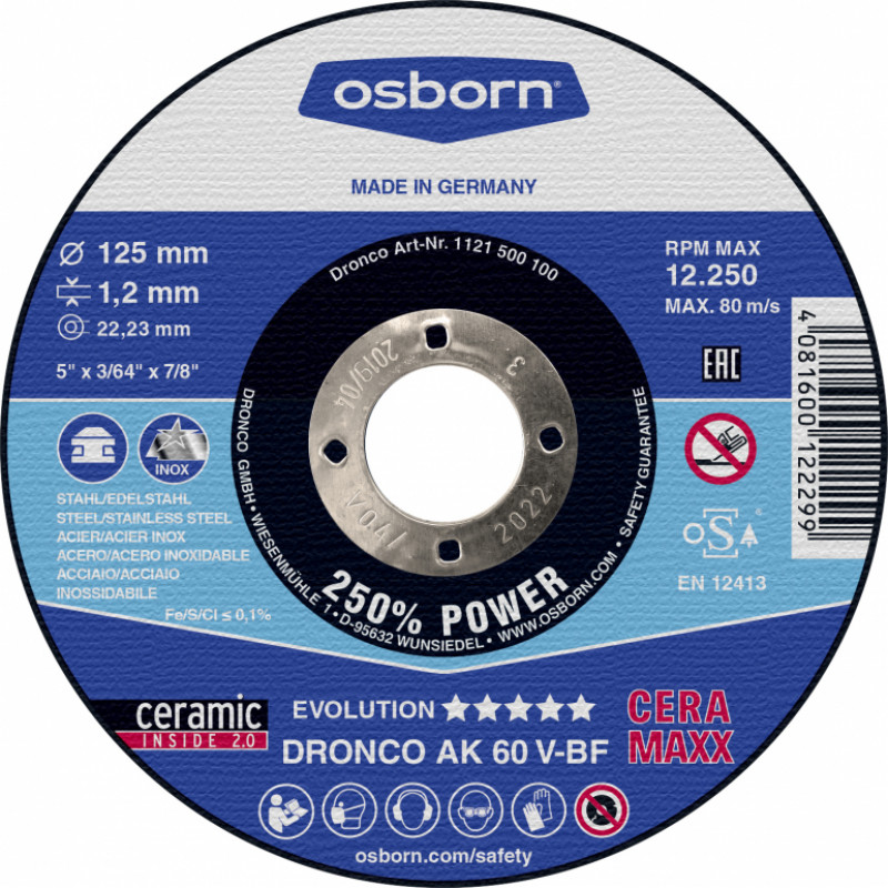 Osborn-Dronko Griešana disks DRONCO AK60V CeraMaxx T41 (125 x 1,2 x 22,23)